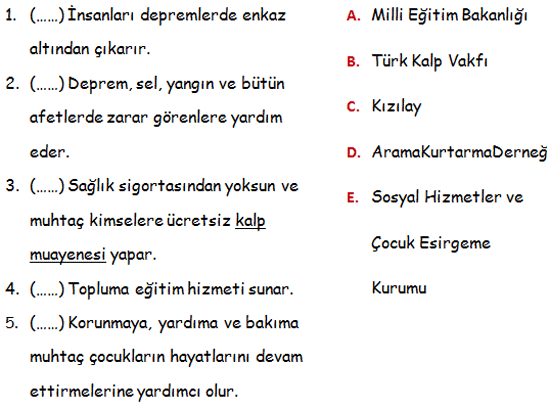 D- Aşağıda verilen cümlelerle kurumları cümle numaralarını kullanarak