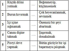 13) Atasözlerini anlamları ile eşleştiriniz. (5P)